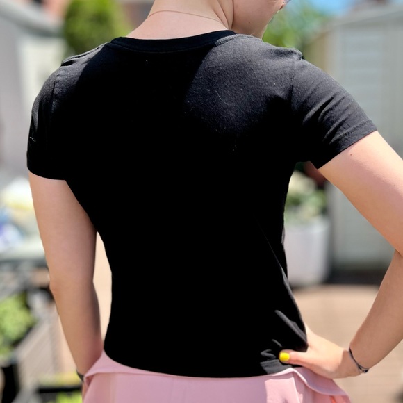 Pull & Bear Women's Black Cotton Text Print Short Sleeve T-Shirt S - Picture 4 of 6